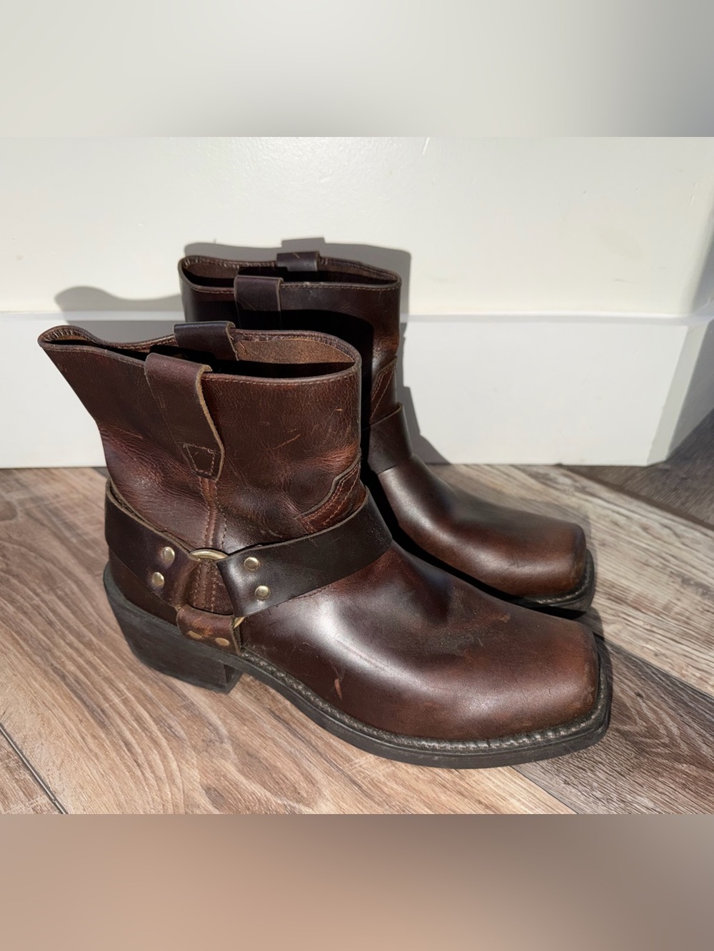 Vintage Durango Men’s Brown Leather Harness 10M Ankle Engineer Boots Square Toe